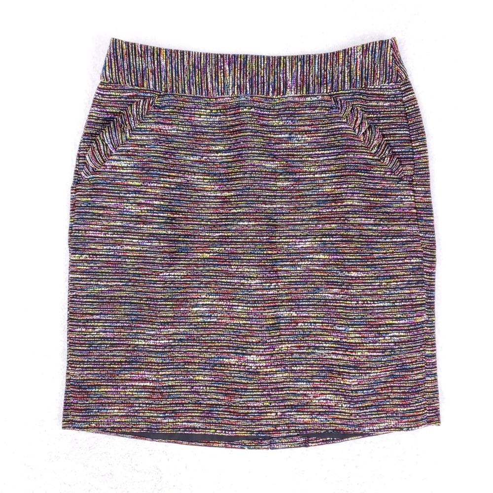 LOFT Petites Tweed Pencil Skirt Womens 4P Rainbow Boucle‎ Pleated Pocket Multi